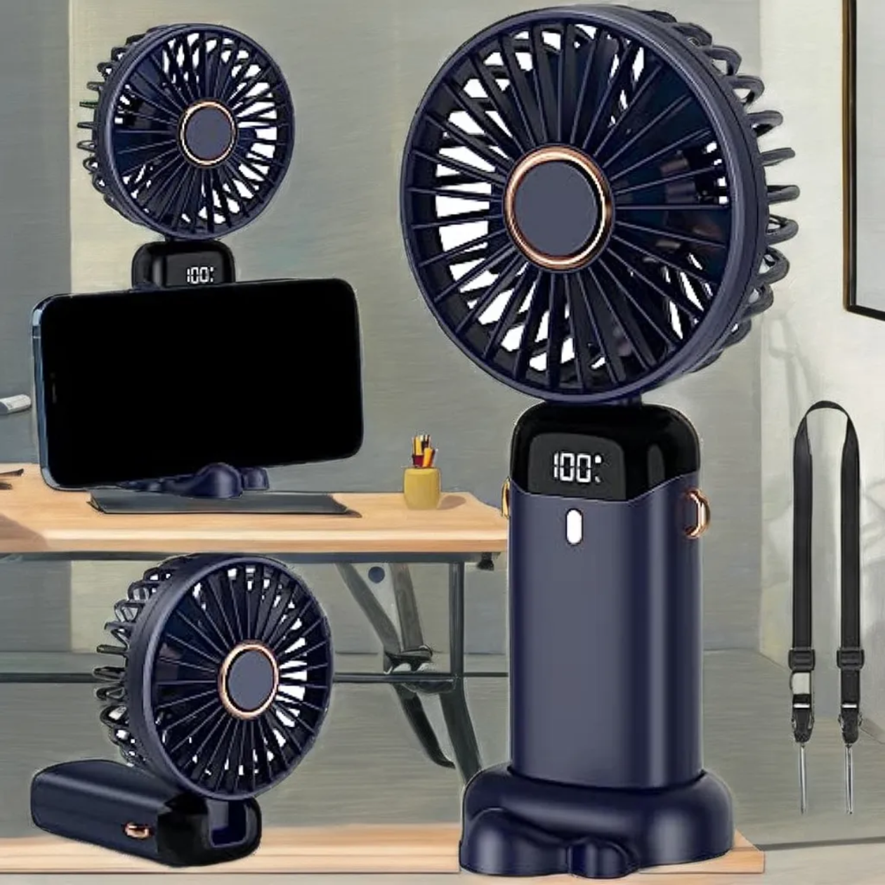Portable Mini Fan with LED Display & Power Bank