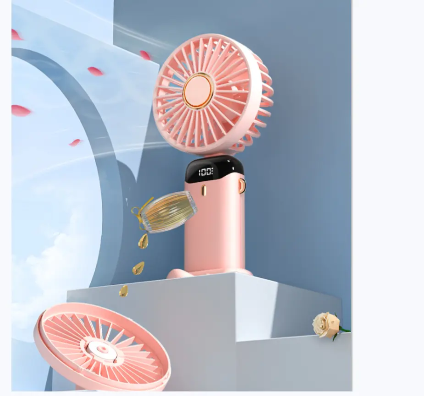 Portable Mini Fan with LED Display & Power Bank
