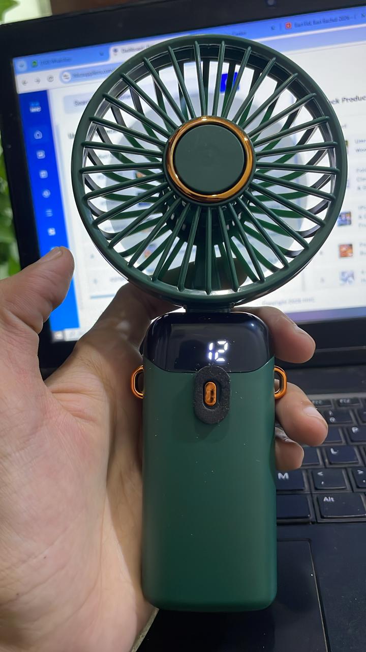 Portable Mini Fan with LED Display & Power Bank