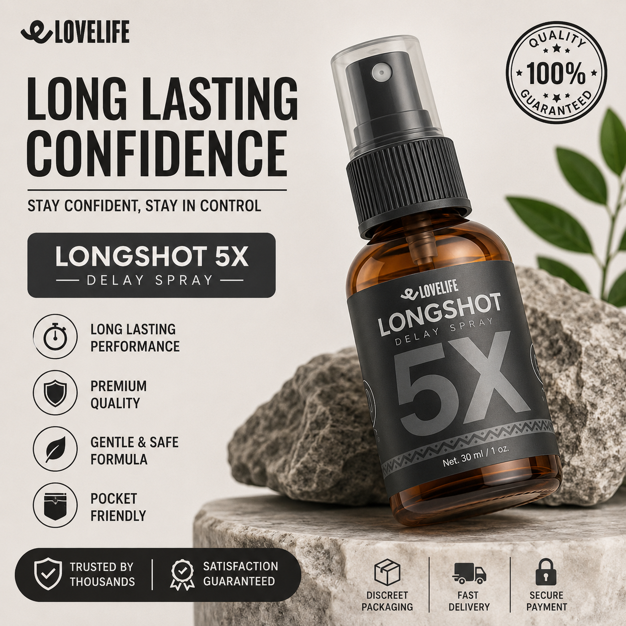 LoveLife Longshot 5X Delay Spray for Men | 45ml Premium Performance Formula