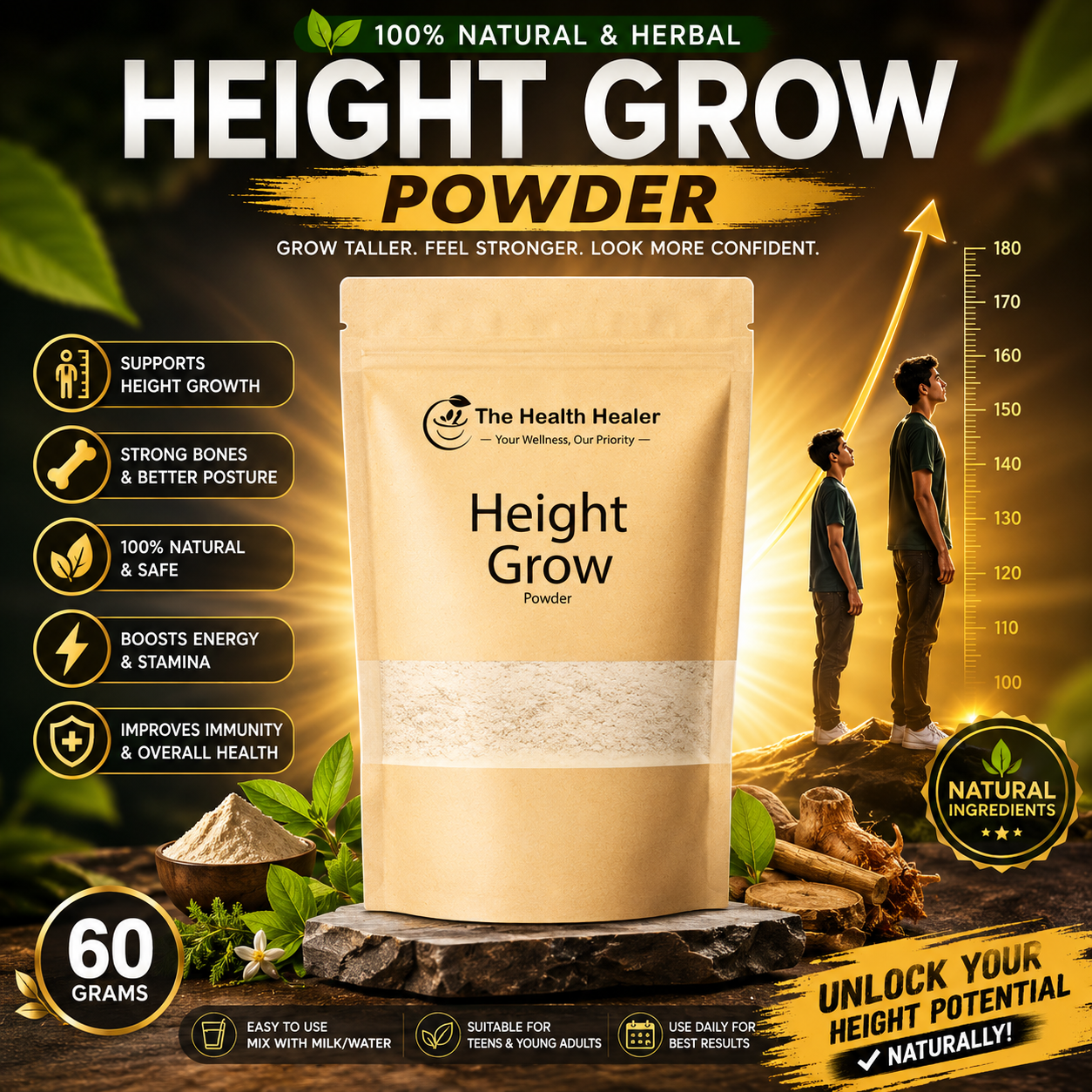 The Health Healer Height Grow Powder – 100% Natural Height Increase Supplement