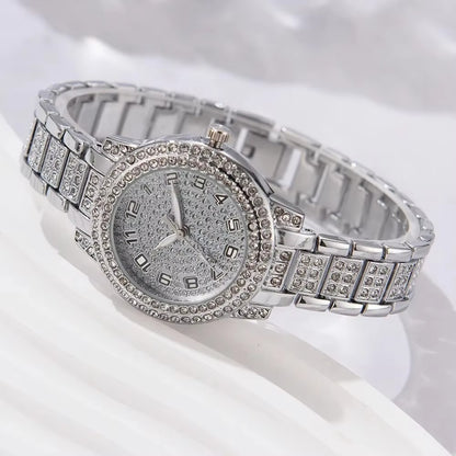 6PCS Women Luxury Quartz Watch Set Elegant Crystal Alloy Wristwatch & Rhinestone Bracelet Gift Set for Ladies UAE