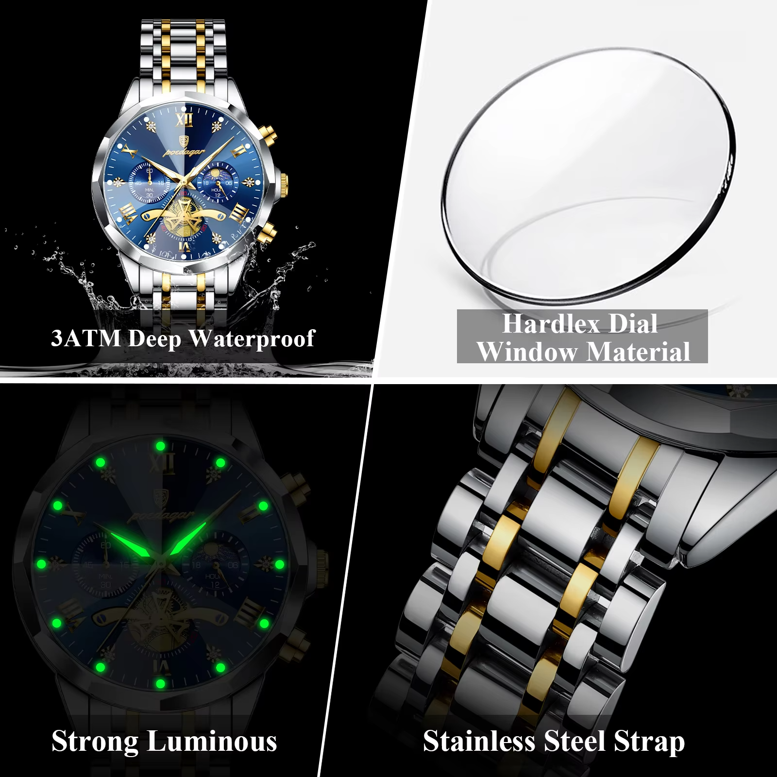 POEDAGAR Luxury Waterproof Chronograph Watch for Men ⌚