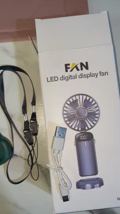 Portable Mini Fan with LED Display & Power Bank